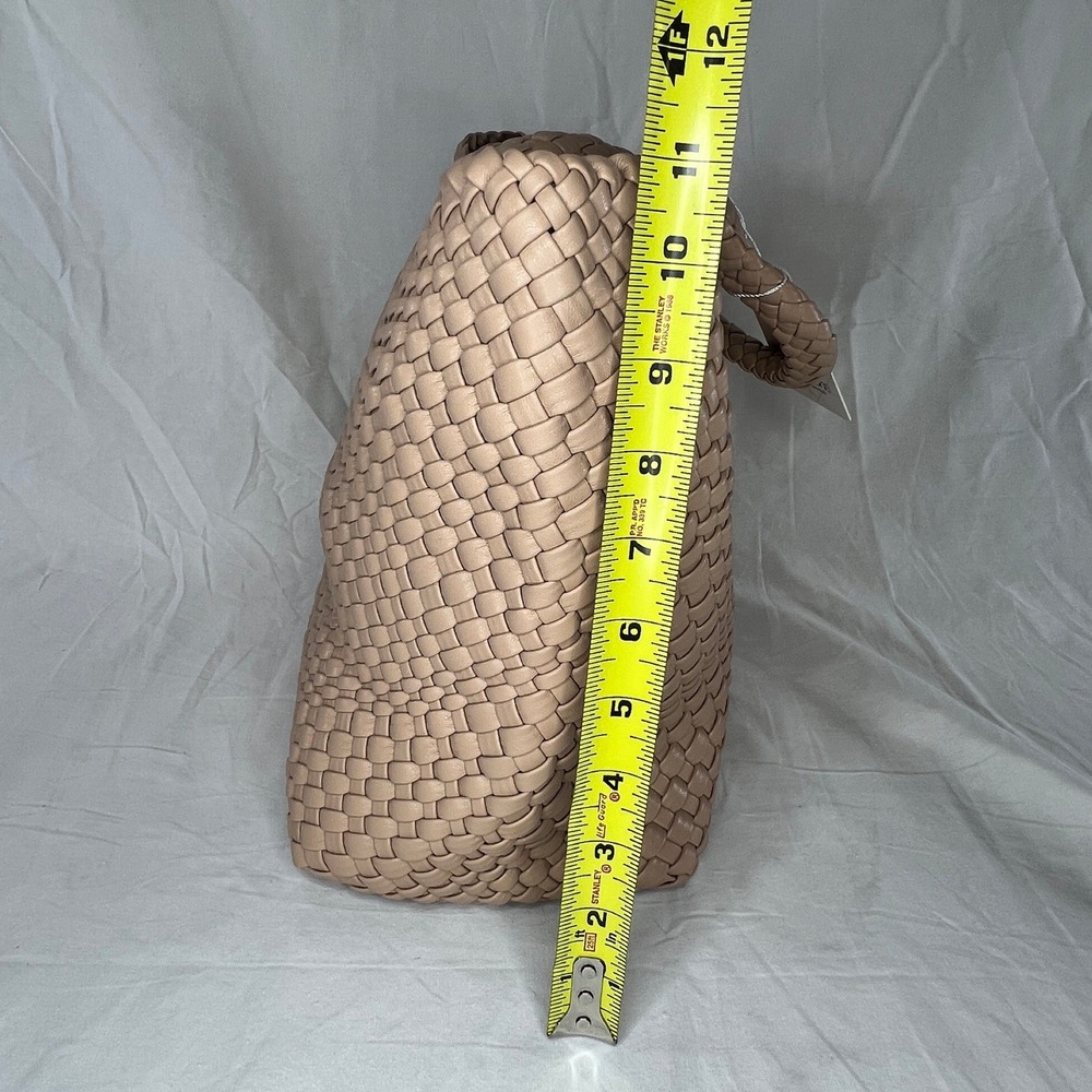 leather woven tote bag tan basket‎ weave shoulder handbag queenoris NWT - Picture 9 of 10